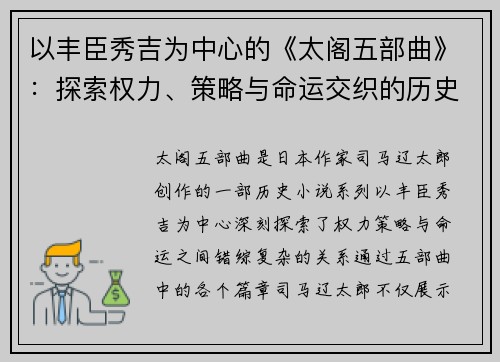 以丰臣秀吉为中心的《太阁五部曲》：探索权力、策略与命运交织的历史传奇